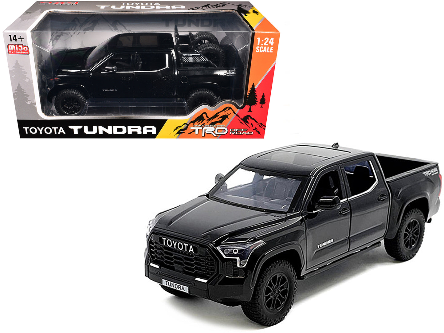 2023 Toyota Tundra TRD 4x4 Pickup Truck Black with Sunroof and Wheel Rack 1/24 Diecast Model Car