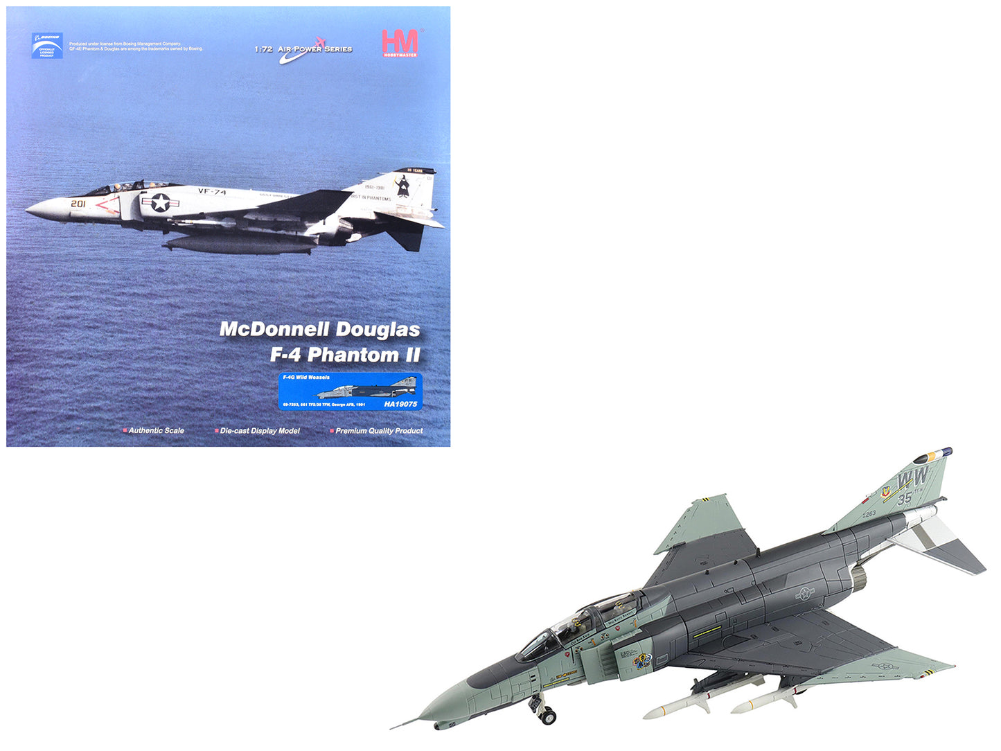 McDonnell Douglas F-4G Phantom II Fighter-Bomber Aircraft "Wild Weasels 69-7253 561st TFS 35th TFW George AFB" (1991) United States Air Force "Air Power Series" 1/72 Diecast Model by Hobby Master
