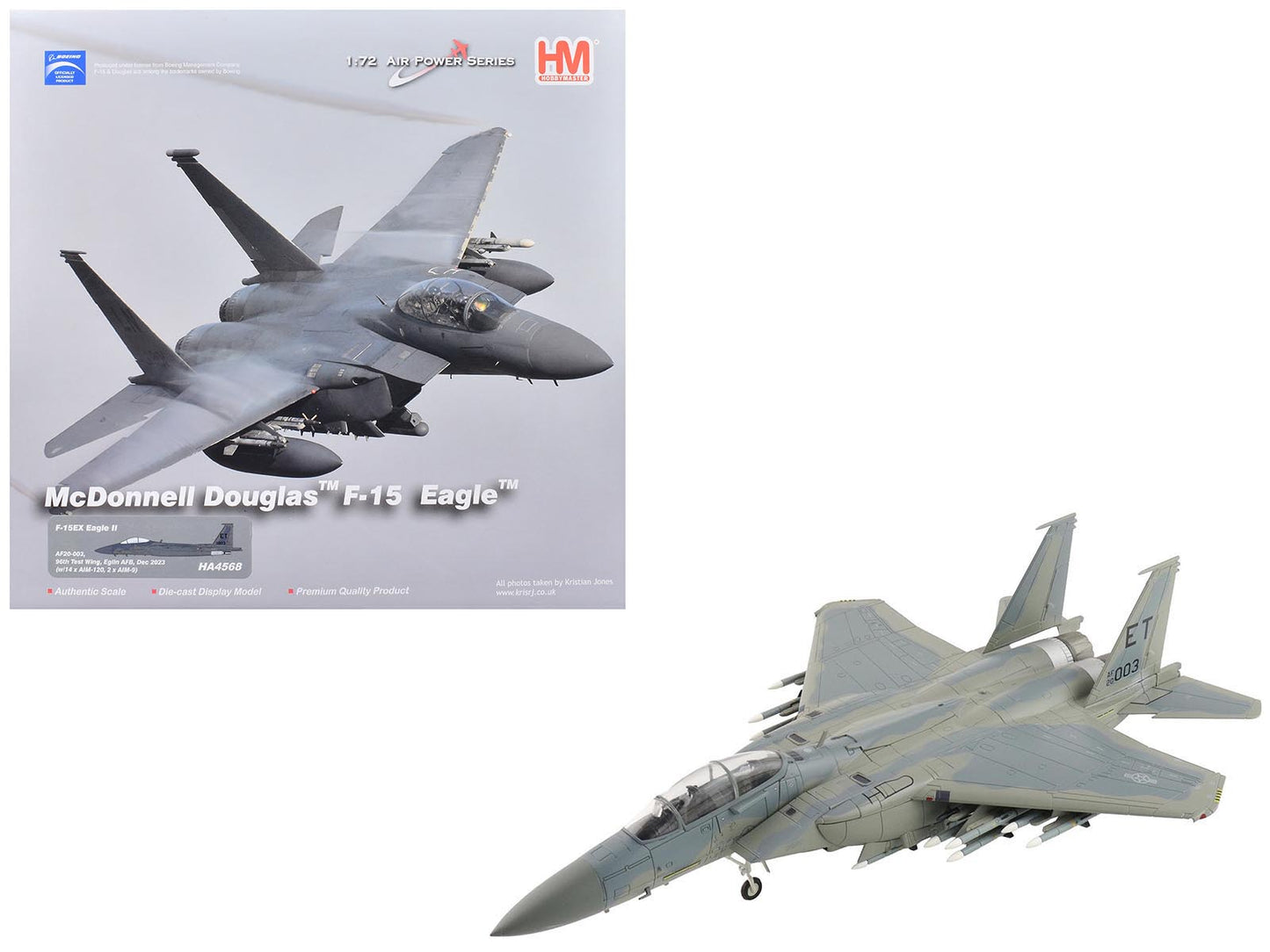 McDonnell Douglas F-15EX Eagle II Fighter Aircraft "AF20-003 96th Test Wing Eglin Air Force Base" (2023) United States Air Force "Air Power Series" 1/72 Diecast Model by Hobby Master