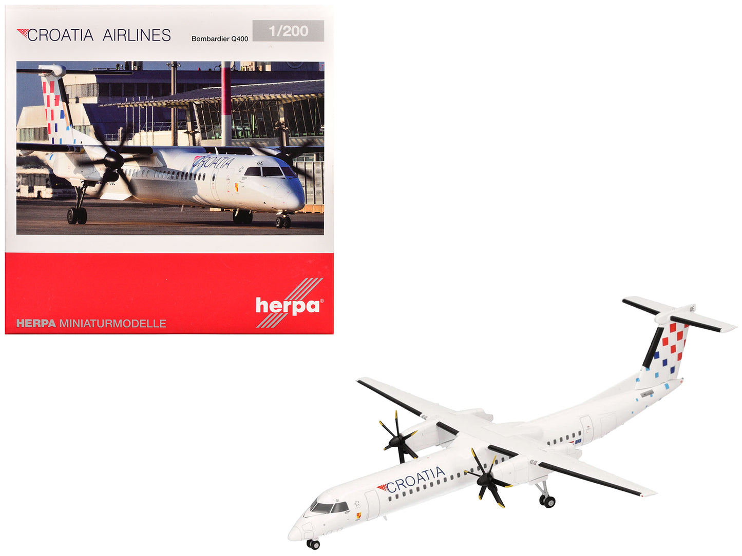 Bombardier Q400 Commercial Aircraft "Croatia Airlines" (9A-CQE) White with Tail Graphics 1/200 Diecast Model Airplane by Herpa free shipping USA