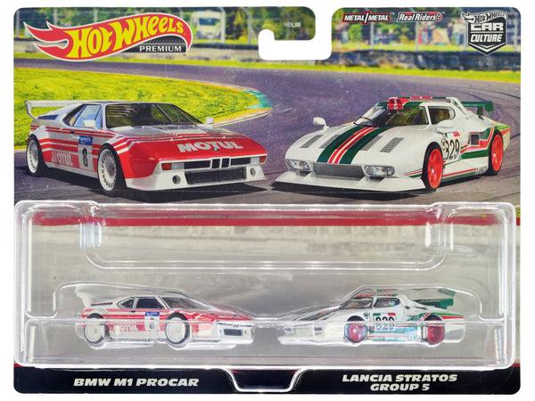 BMW M1 Procar #8 White with Red Stripes and Lancia Stratos Group 5 #829 White with Stripes "Car Culture" Set of 2 Cars Diecast Model Cars by Hot Wheels BMW M1 Procar #8 White with Red Stripes and Lancia Stratos Group 5 #829 White with Stripes "Car Culture" Set of 2 Cars Diecast Model Cars by Hot Wheels