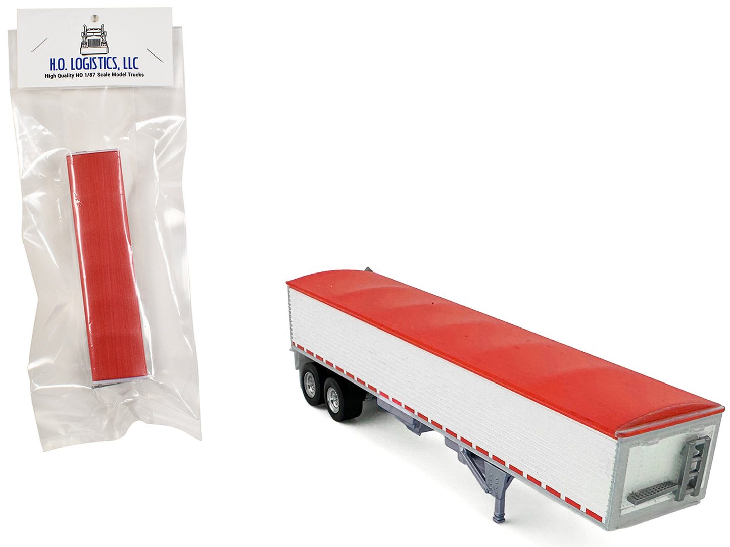 Covered Grain Trailer White with Red Tarp 1/87 (HO) Plastic Model Car by HO Logistics - Use code SHOPAPP15 to get 15 percent off