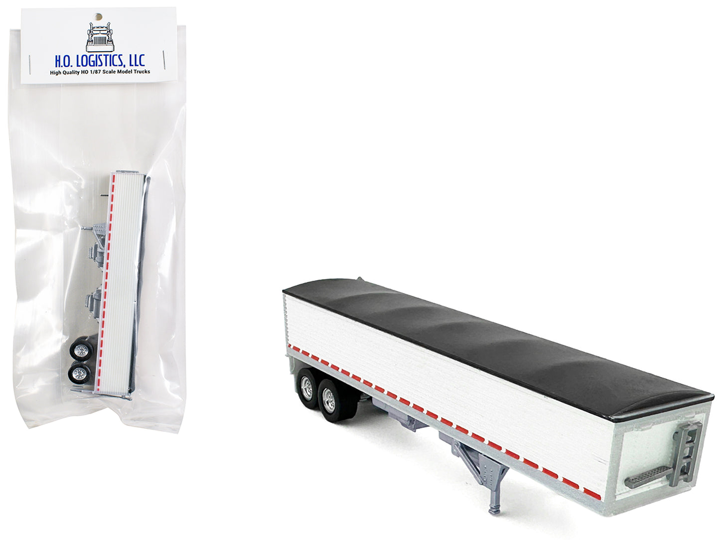 Covered Grain Trailer White with Black Tarp 1/87 (HO) Plastic Model Car by HO Logistics