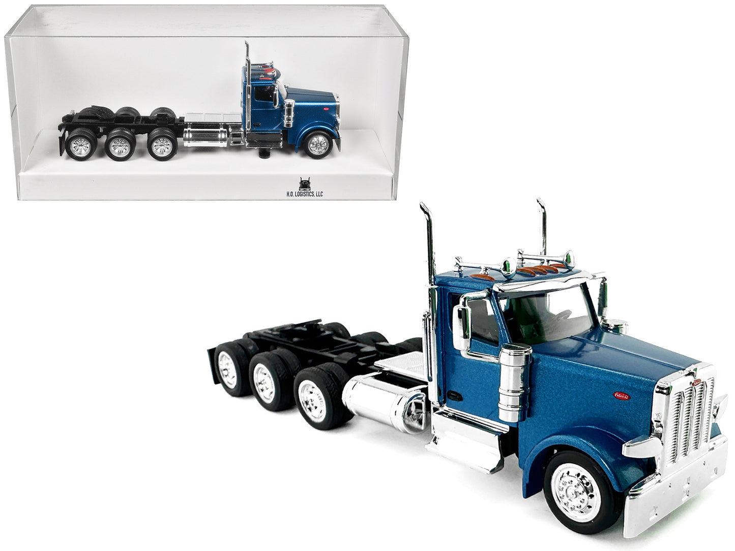 Peterbilt 589 3-Axel Day Cab Blue Metallic 1/87 (HO) Plastic Model Car by HO Logistics - Use code SHOPAPP15 to get 15 percent off