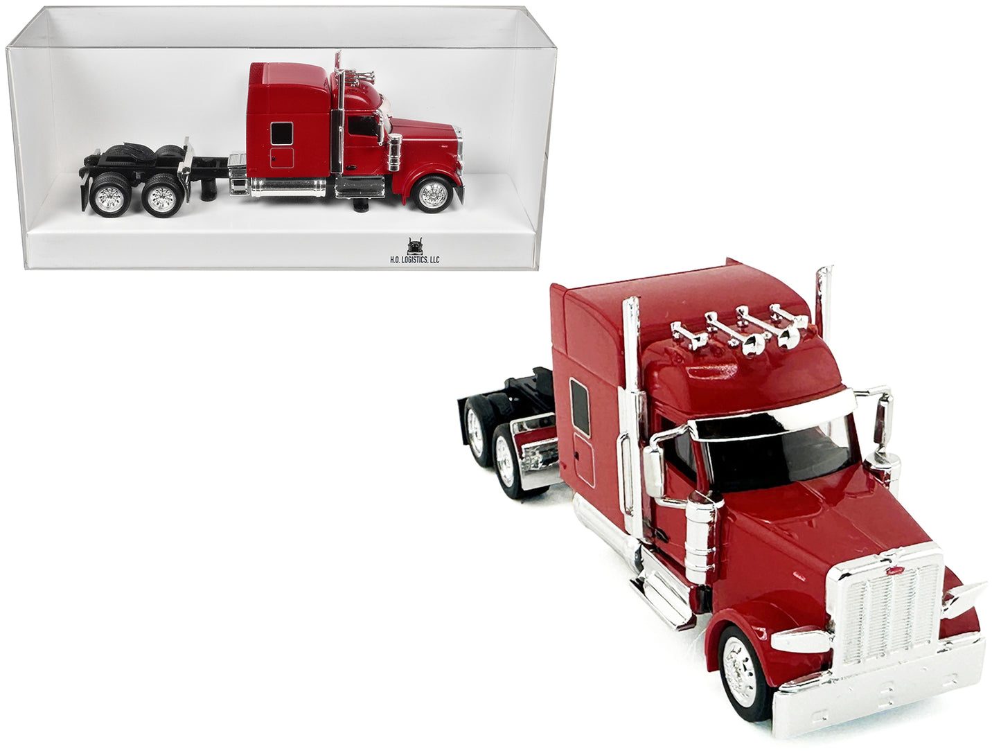 Peterbilt 589 with Stand Up Sleeper Cab Red 1/87 (HO) Plastic Model Car by HO Logistics
