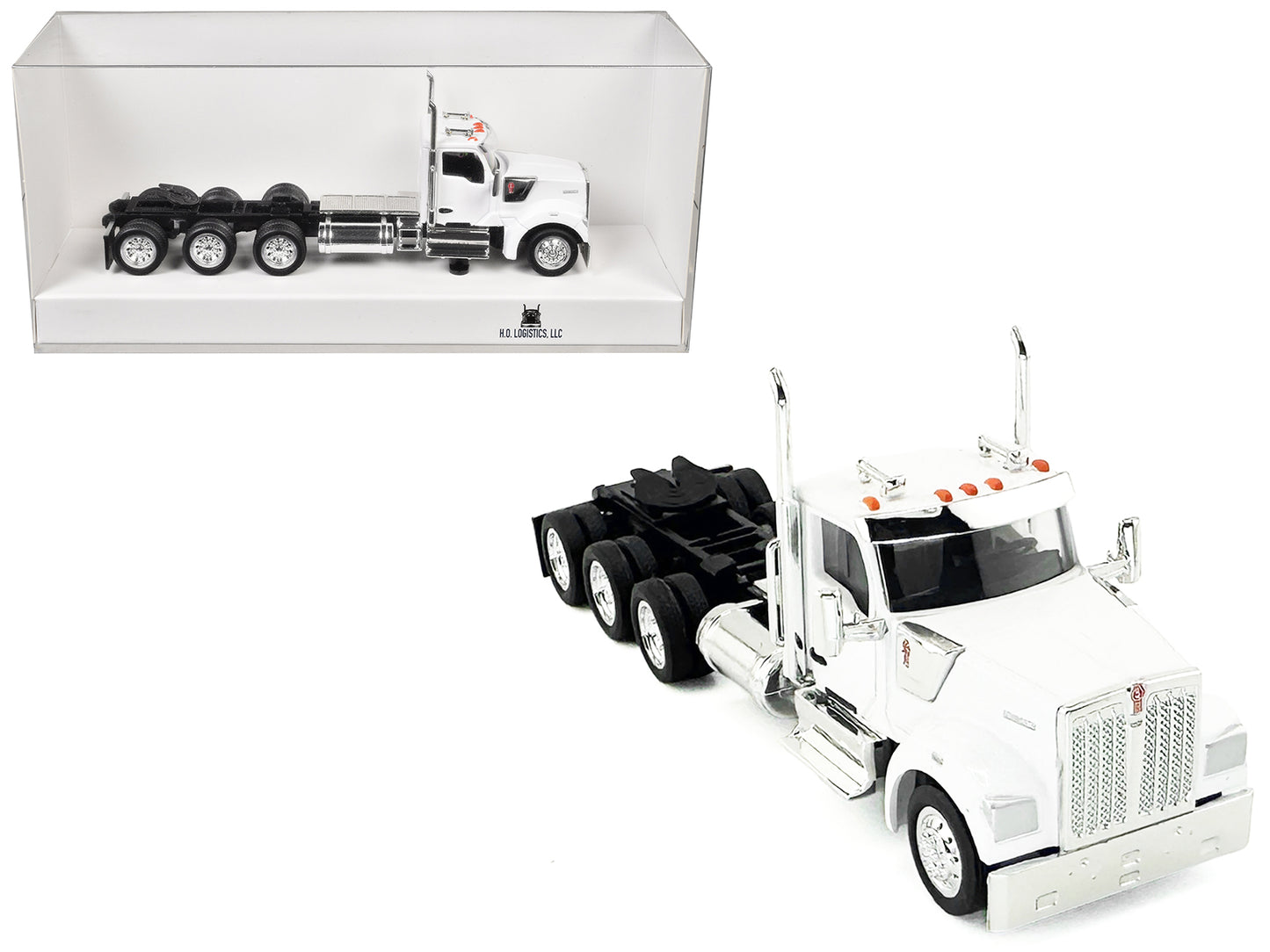 Kenworth W990 3-Axel Day Cab White 1/87 (HO) Plastic Model Car by HO Logistics