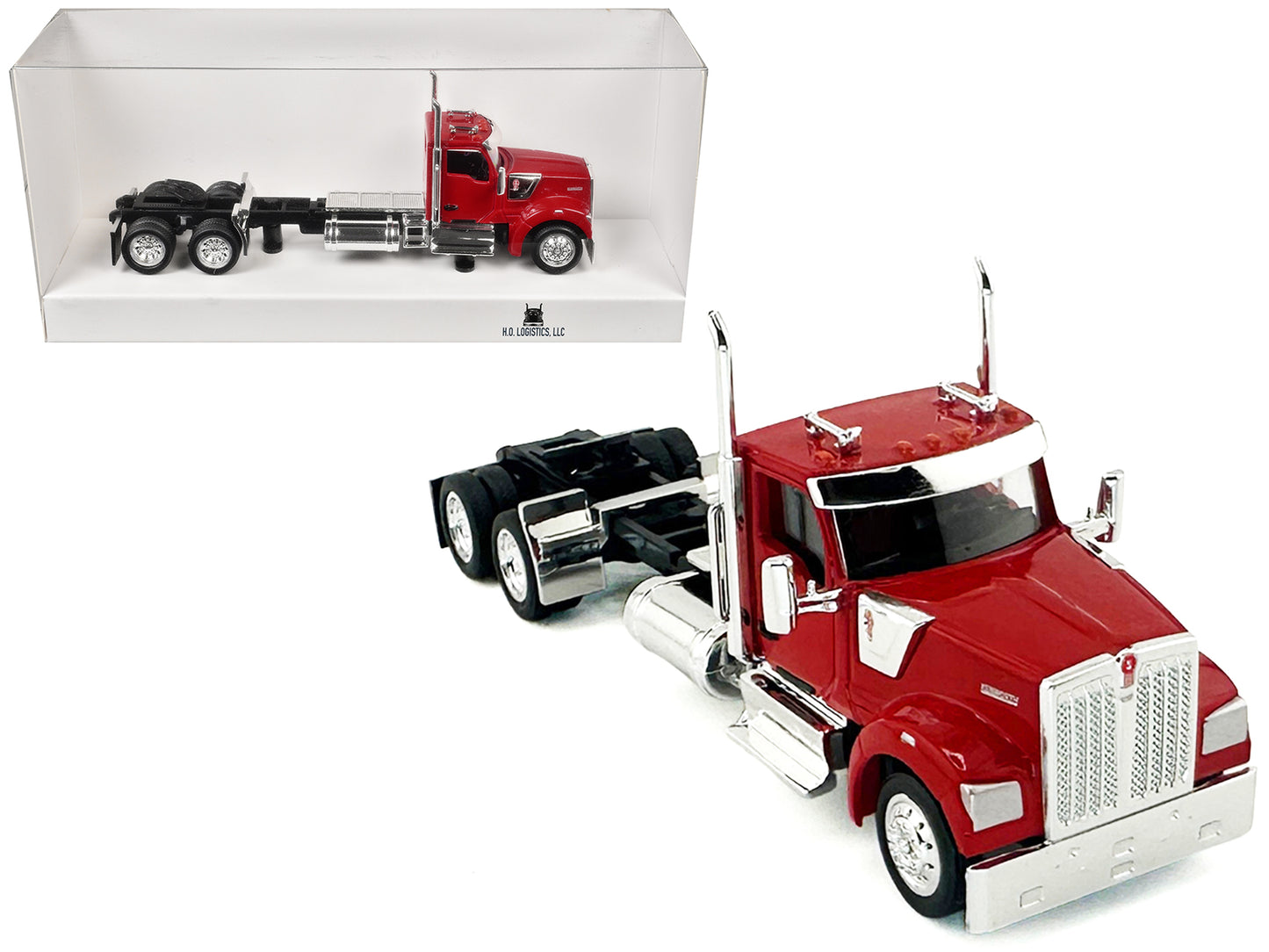 Kenworth W990 2-Axel Day Cab Red 1/87 (HO) Plastic Model Car by HO Logistics