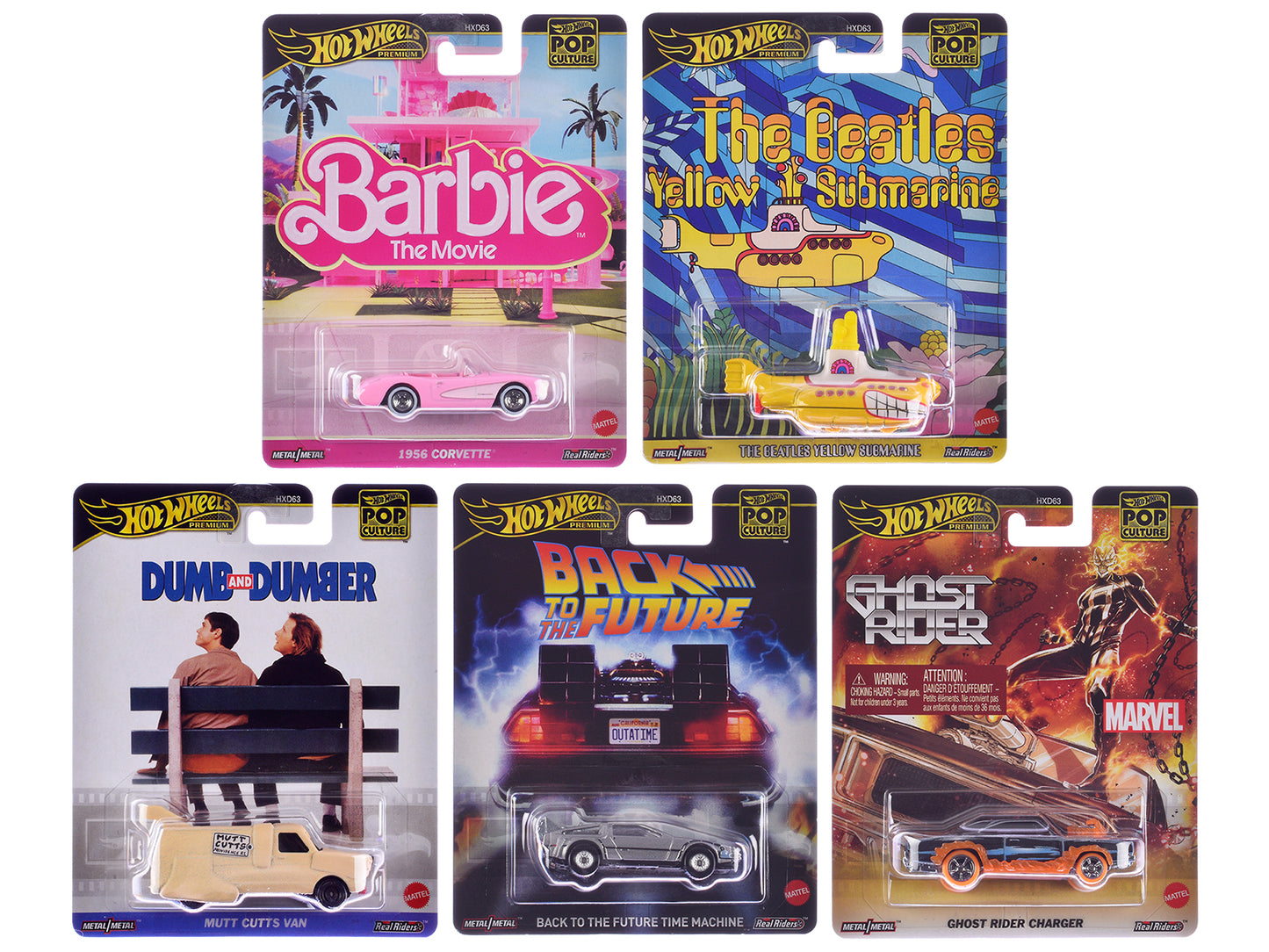 "Pop Culture 2025" 5 piece Set H "Premium Series" Diecast Model Cars by Hot Wheels