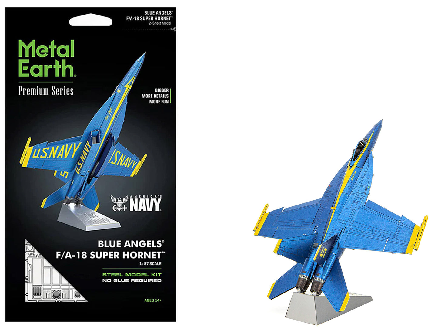 Model Kit Boeing F/A-18 Super Hornet Fighter Aircraft "Blue Angels #5" United States Navy (Challenging Difficulty) Steel Model by Metal Earth - Use code SHOPAPP15 to get 15 percent off