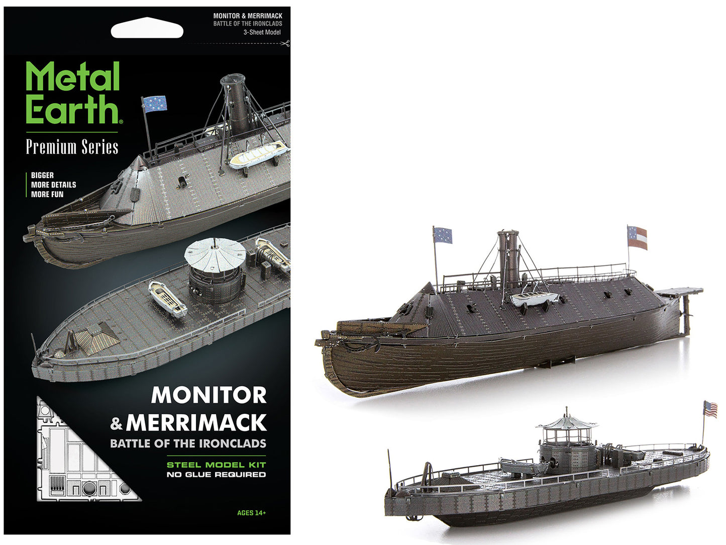 Model Kit USS Monitor and USS Merrimack Ironclad Warships "Battle of the Ironclads" (Challenging Difficulty) Steel Model by Metal Earth