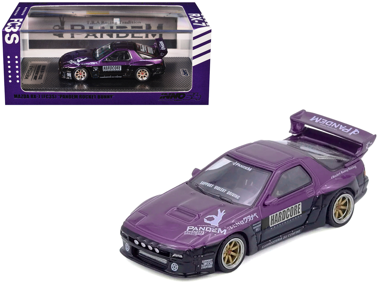 Mazda RX7 (FC3S) "Pandem Rocket Bunny" Kit Purple Metallic and Black 1/64 Diecast Model Car by Inno Models