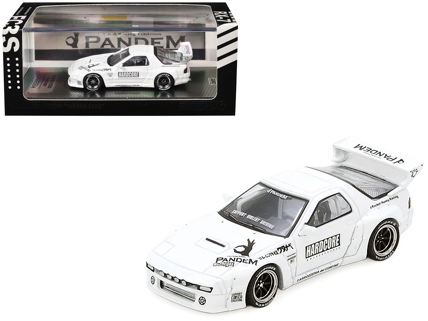 Mazda RX7 (FC3S) "Pandem Aero" Widebody Kit White with Graphics 1/64 Diecast Model Car by Inno Models - Use code SHOPAPP15 to get 15 percent off