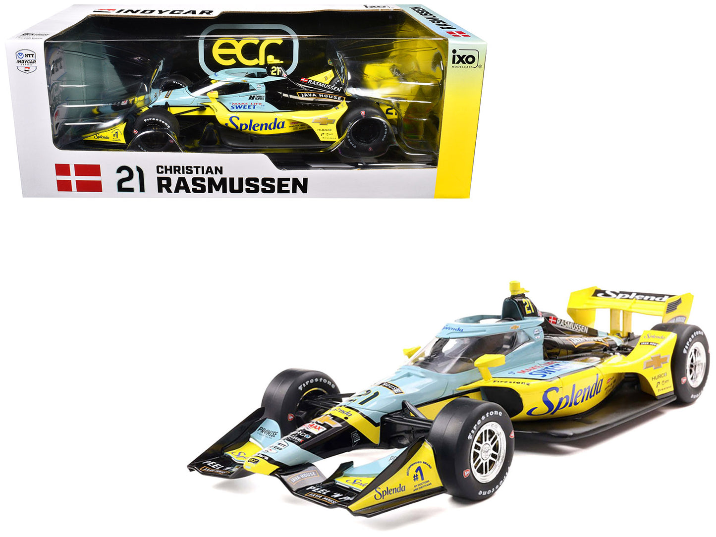 Dallara IndyCar #21 Christian Rasmussen "Splenda" Ed Carpenter Racing (Road Course Configuration) "NTT IndyCar Series" (2025) 1/18 Diecast Model Car by IXO Models free shipping USA