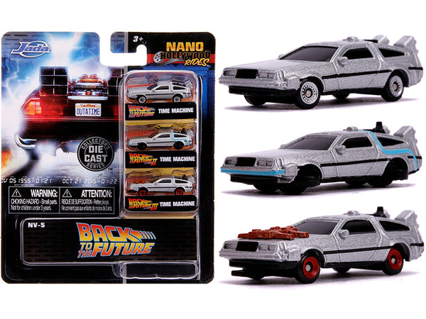 "Back to the Future" Time Machine 3 piece Set "Nano Hollywood Rides" Diecast Model Cars by Jada "Back to the Future" Time Machine 3 piece Set "Nano Hollywood Rides" Diecast Model Cars by Jada