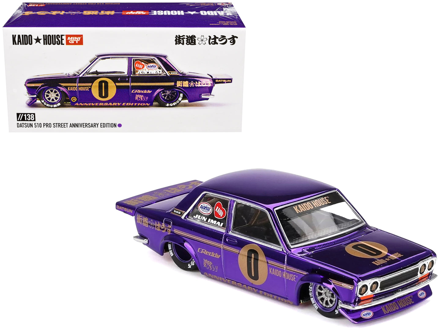 Datsun 510 Pro Street #0 "Anniversary Edition" Purple Metallic (Designed by Jun Imai) "Kaido House" Special 1/64 Diecast Model Car by Mini GT