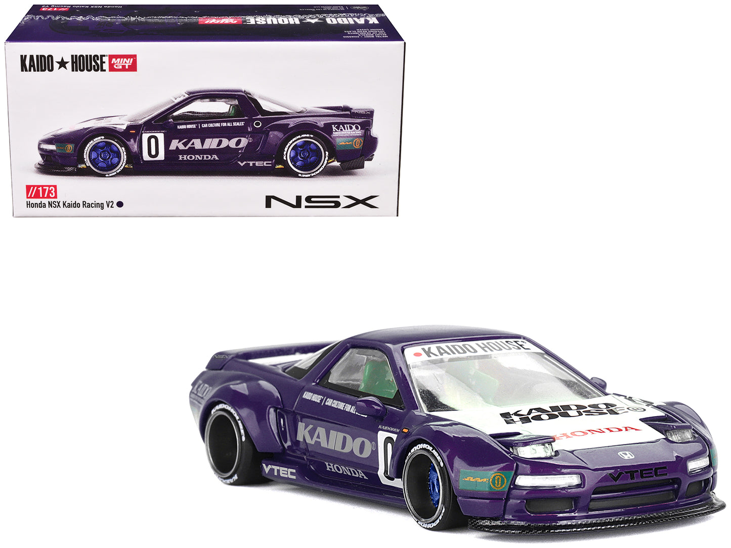 Honda NSX "Kaido Racing V2" #0 Purple with White Hood and Graphics (Designed by Jun Imai) "Kaido House" Special 1/64 Diecast Model Car by Mini GT