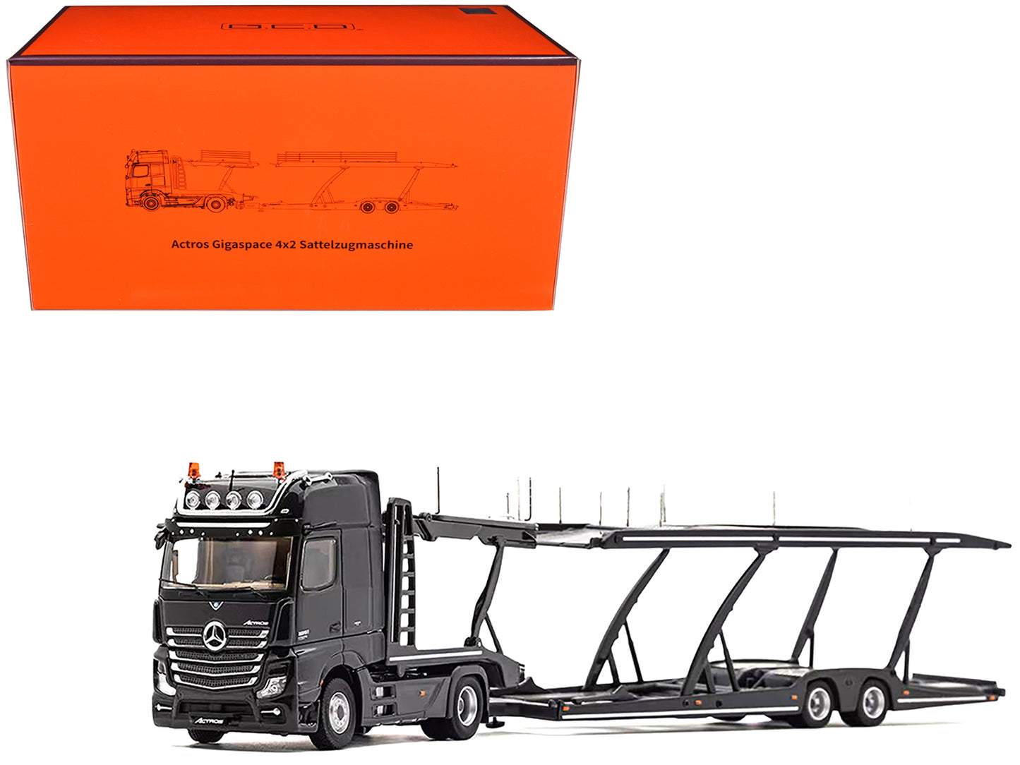 Mercedes-Benz Actros Auto Transporter Black 1/64 Diecast Model by GCD - Use code SHOPAPP15 to get 15 percent off