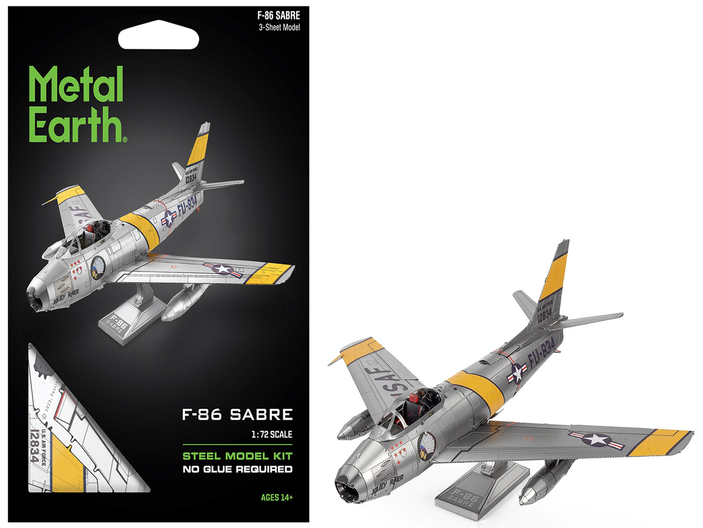 Model Kit North American F-86 Sabre Fighter Aircraft "Jolley Roger" United States Air Force (Moderate Difficulty) Steel Model by Metal Earth