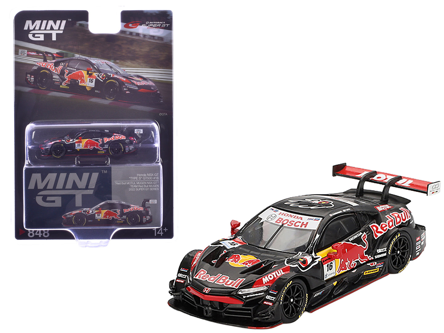 Honda NSX-GT "TYPE S" GT500 #16 Ukyo Sasahara - Toshiki Oyu "Team Red Bull Mugen" "Super GT Series" (2022) Limited Edition 1/64 Diecast Model Car by Mini GT - Use code SHOPAPP15 to get 15 percent off