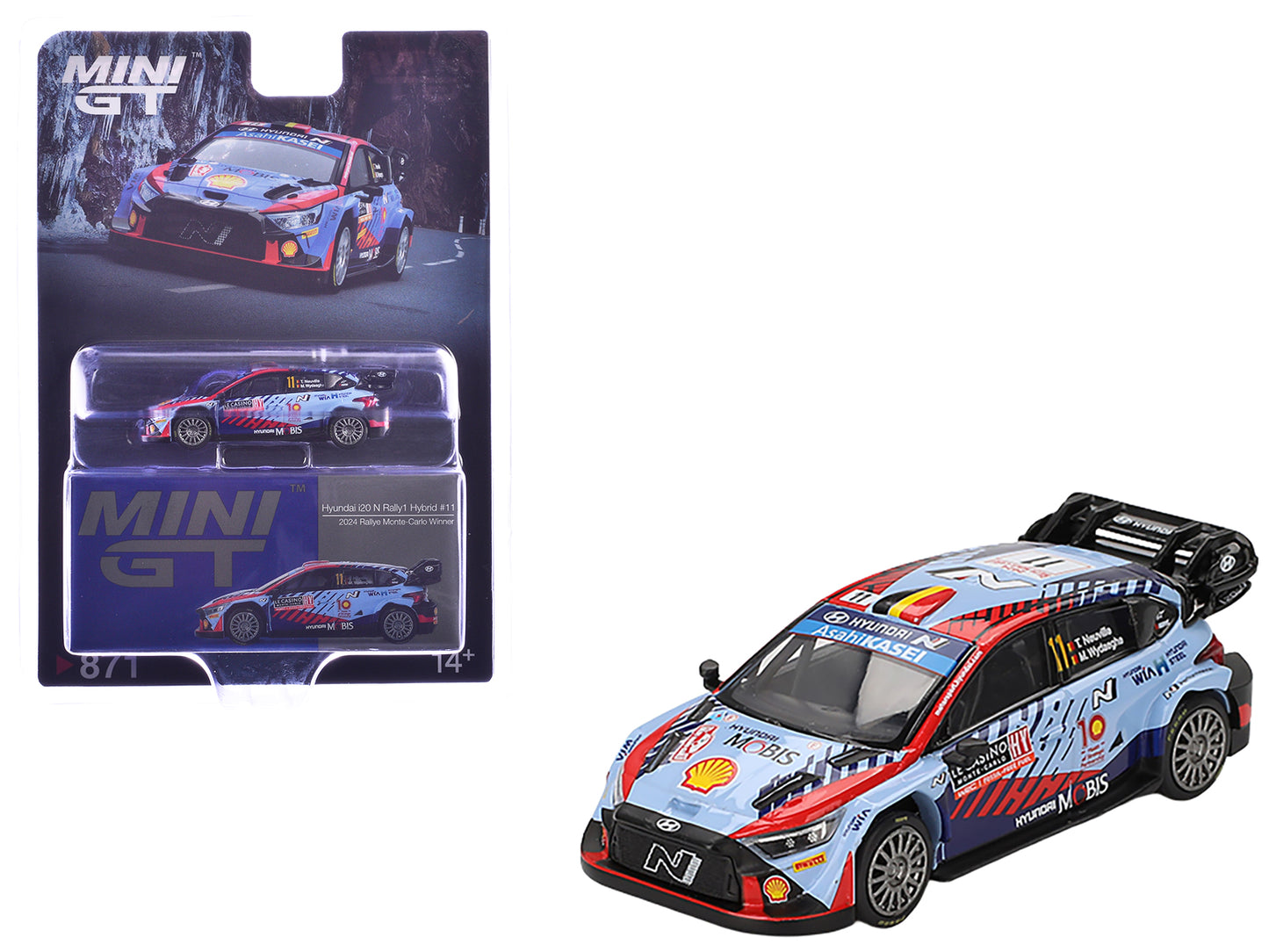 Hyundai i20 N Rally1 Hybrid #11 Thierry Neuville - Martijn Wydaeghe Winner "Rallye Monte-Carlo" (2024) Limited Edition 1/64 Diecast Model Car by Mini GT - Use code SHOPAPP15 to get 15 percent off