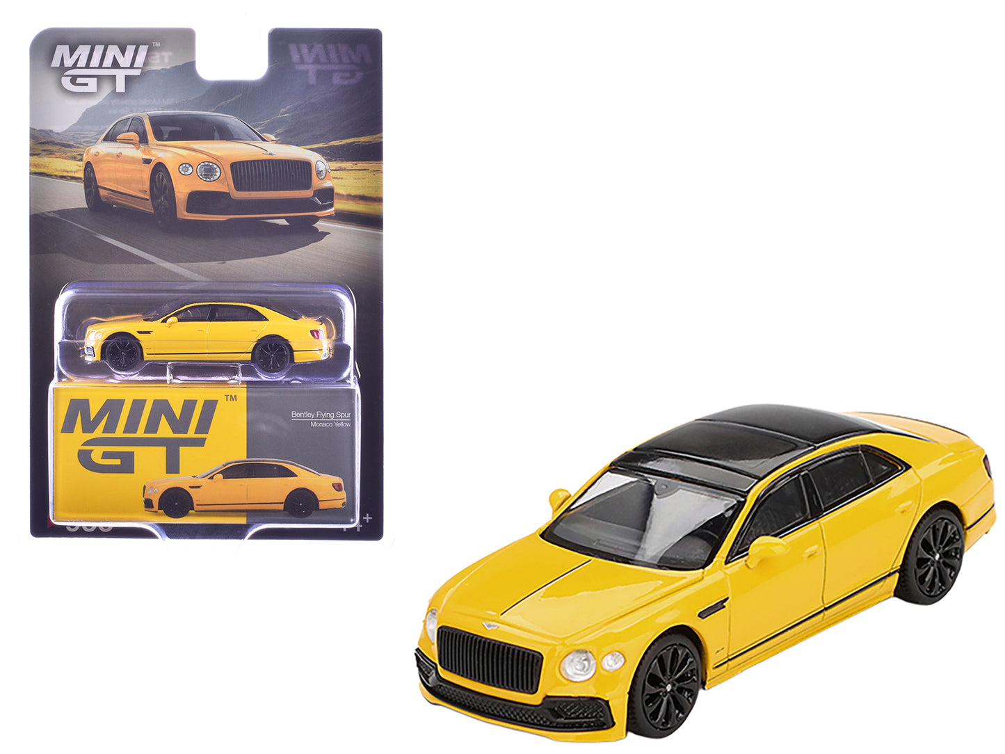 Bentley Flying Spur Monaco Yellow with Black Top Limited Edition 1/64 Diecast Model Car by Mini GT