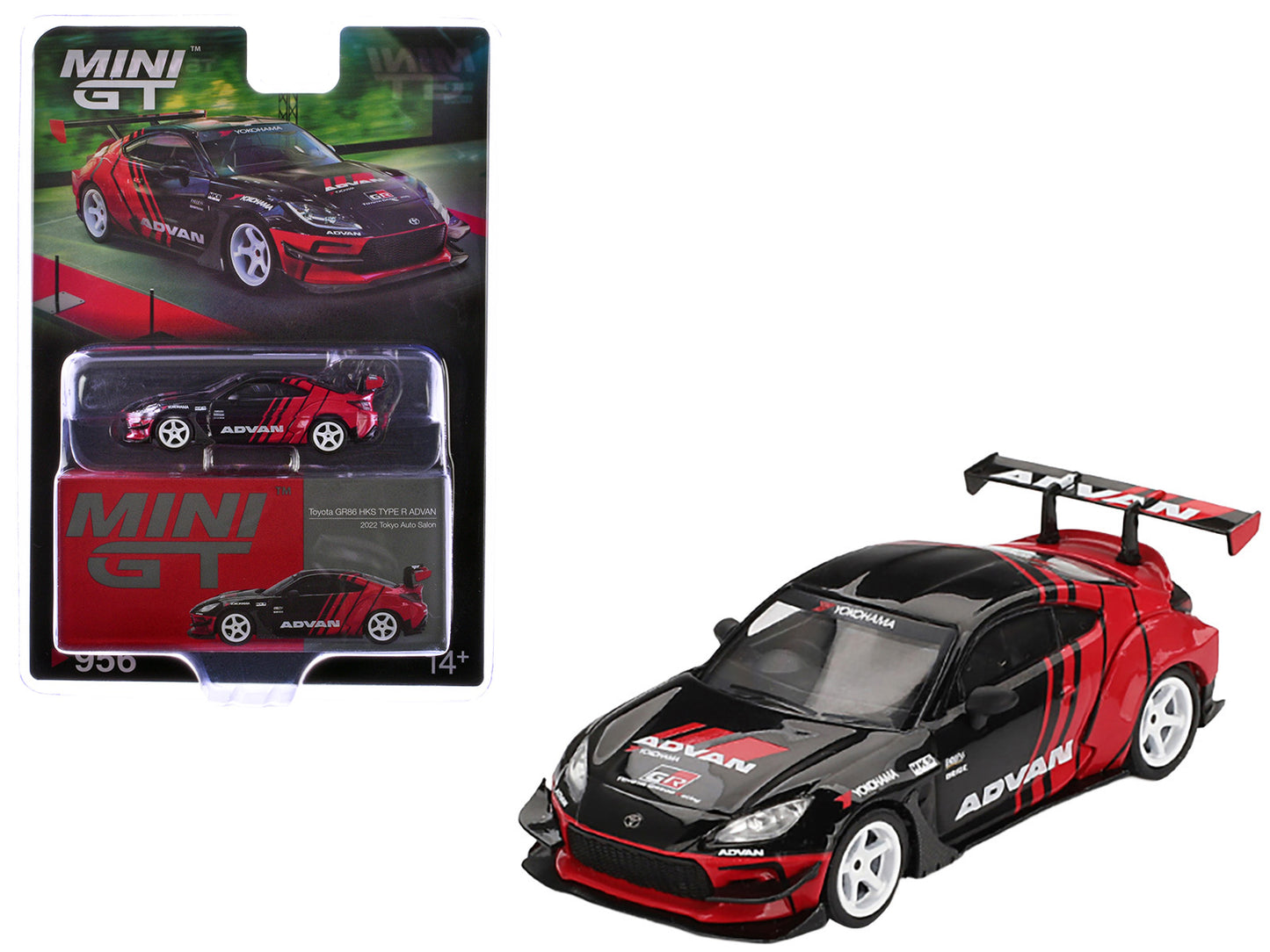 Toyota GR86 "HKS TYPE R ADVAN" RHD (Right Hand Drive) Black and Red "2022 Tokyo Auto Salon" Limited Edition 1/64 Diecast Model Car by Mini GT - Use code SHOPAPP15 to get 15 percent off