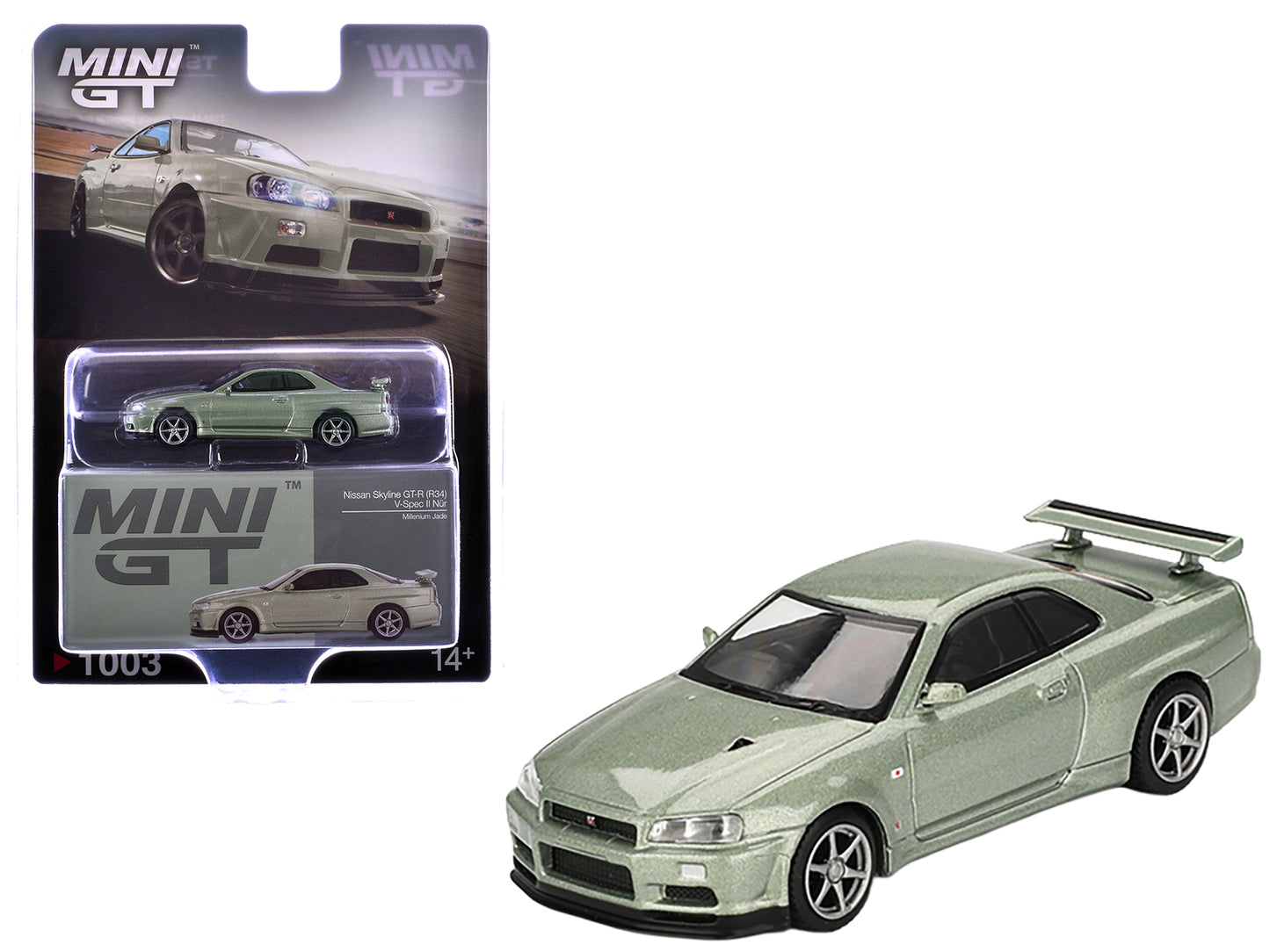 Nissan Skyline GT-R (R34) V-Spec II Nur RHD (Right Hand Drive) Millenium Jade Metallic Limited Edition 1/64 Diecast Model Car by Mini GT
