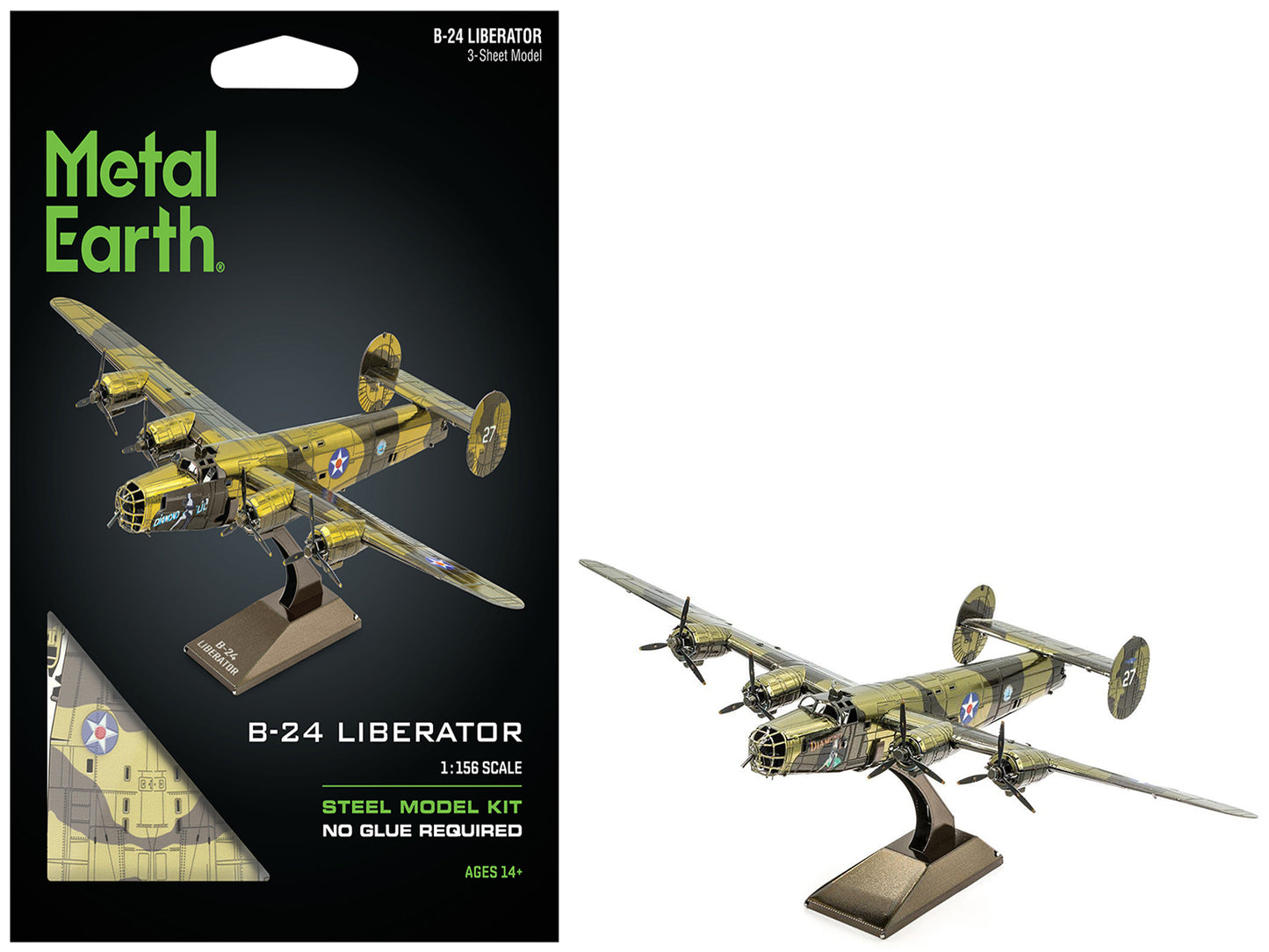 Model Kit Consolidated B-24 Liberator Bomber Aircraft "Diamond Lil" United States Army Air Forces (Challenging Difficulty) Steel Model by Metal Earth - Use code SHOPAPP15 to get 15 percent off