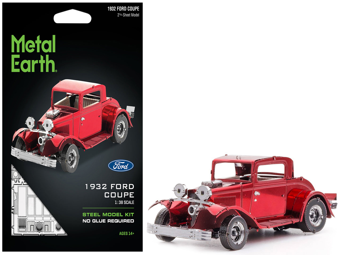 Model Kit 1932 Ford Coupe Red (Moderate Difficulty) Steel Model by Metal Earth - Use code SHOPAPP15 to get 15 percent off