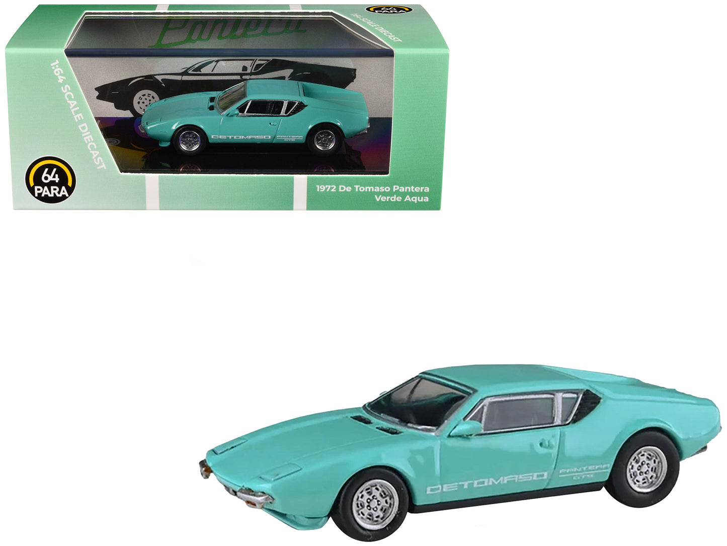 1972 De Tomaso Pantera Verde Aqua 1/64 Diecast Model Car by Paragon Models
