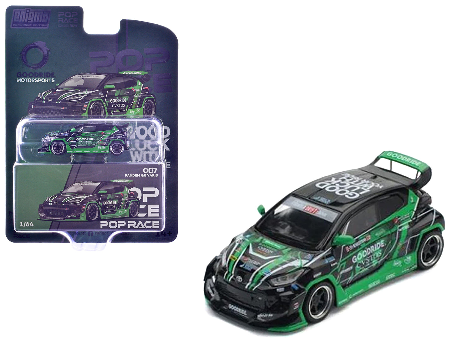 Pandem GR Yaris RHD (Right Hand Drive) "Goodride Motorsports" Green and Black with Graphics "Enigma Exclusive Edition" 1/64 Diecast Model Car by Pop Race