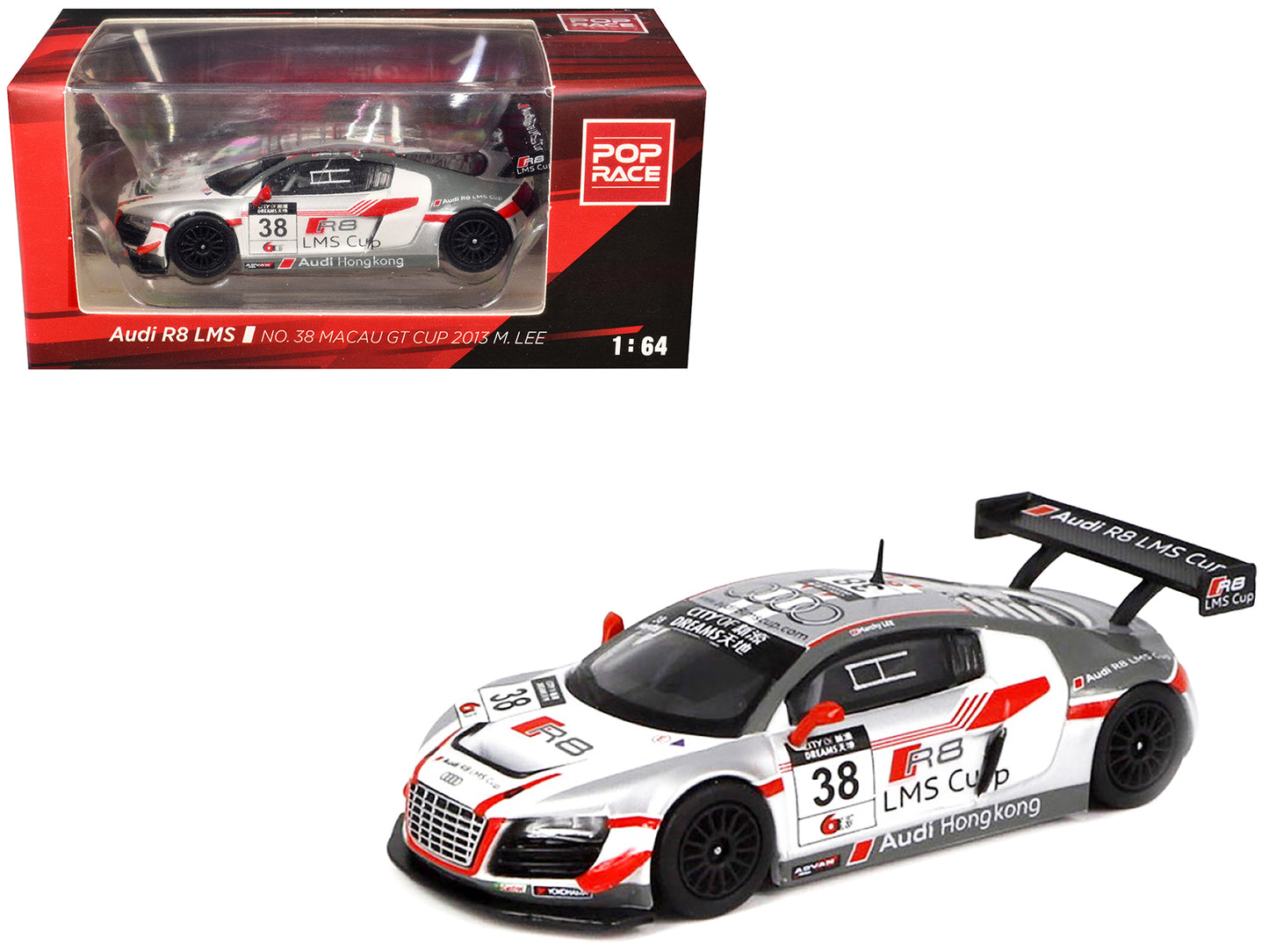 Audi R8 LMS #38 Marchy Lee "Macau GT Cup" (2013) 1/64 Diecast Model Car by Pop Race - Use code SHOPAPP15 to get 15 percent off
