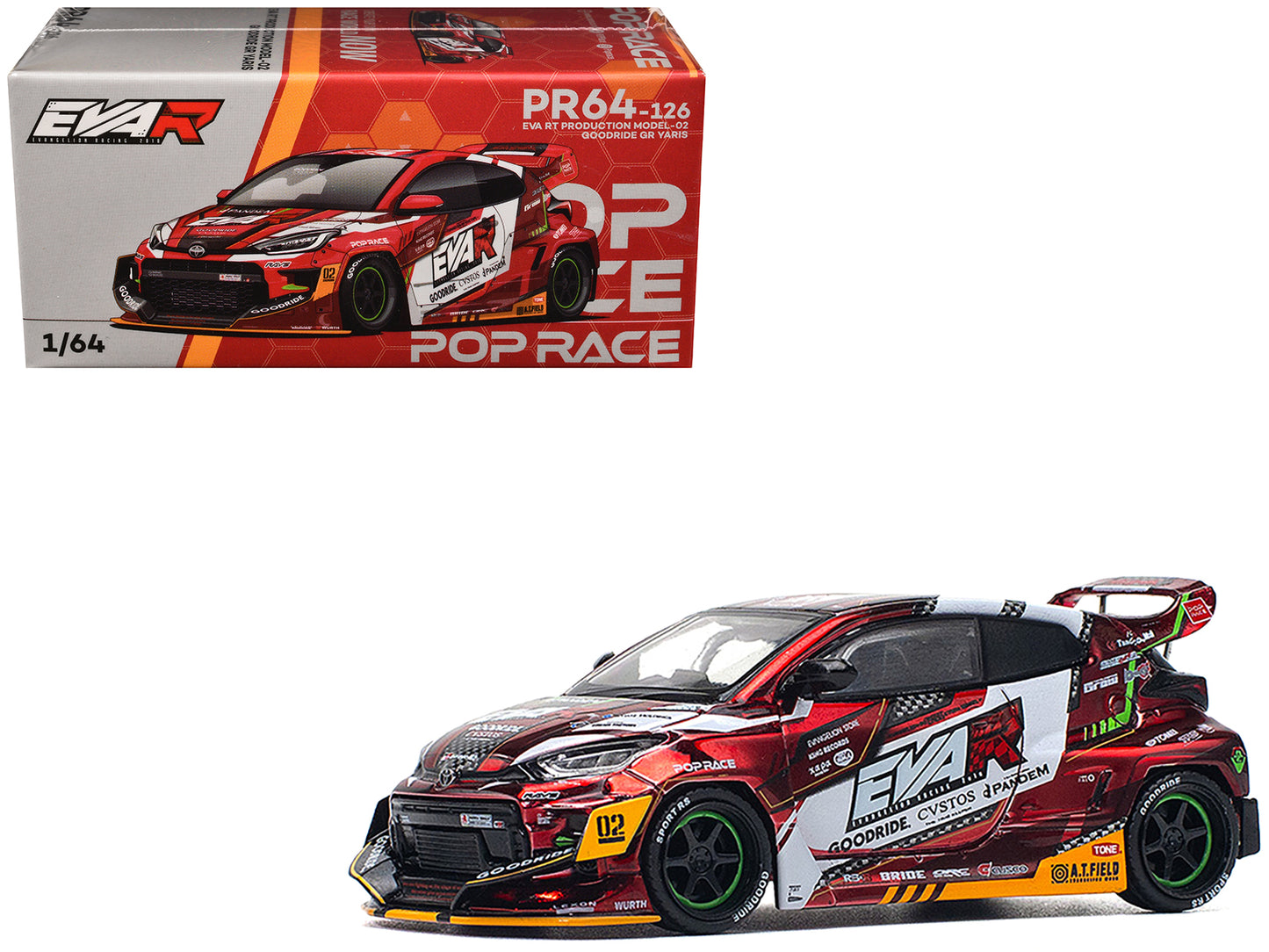 Toyota Goodride GR Yaris RHD (Right Hand Drive) "EVA RT Production Model-02" Red Metallic with Graphics 1/64 Diecast Model Car by Pop Race