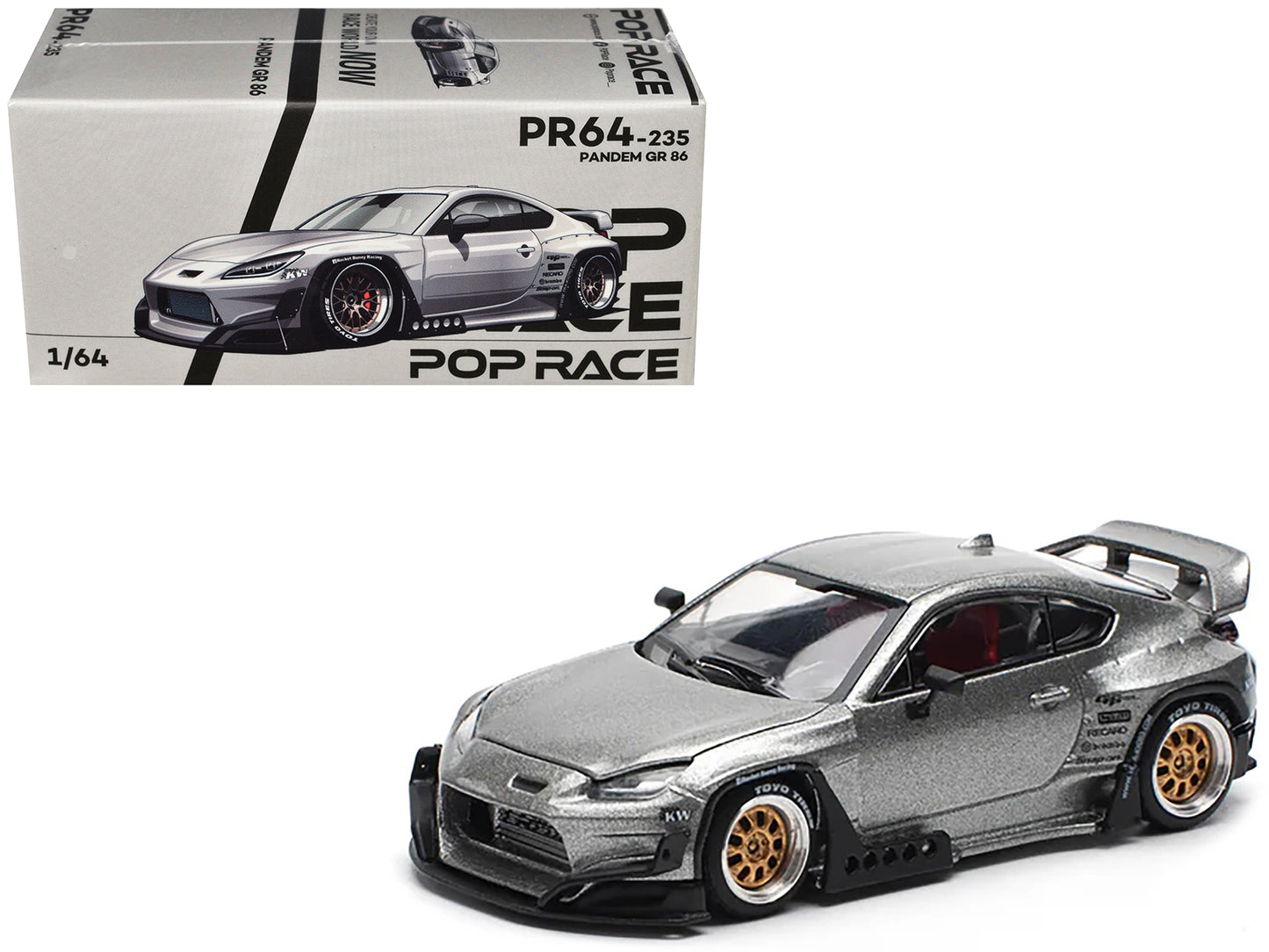 Toyota Pandem GR86 Silver Metallic 1/64 Diecast Model Car by Pop Race