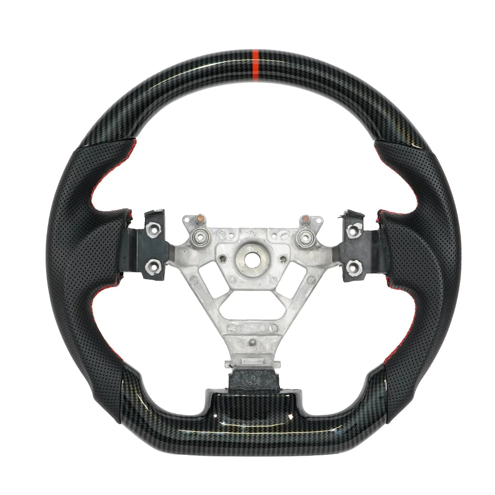 For Nissan 350Z Z33 2003-2008 LED Steering Wheel Carbon Fiber Perforated Leather Steering Wheel Flat Bottom Red Stitching