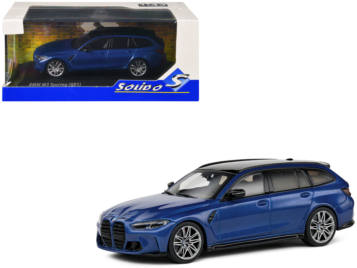 2023 BMW M3 Touring (G81) Competition San Marino Blue Metallic with Black Top 1/43 Diecast Model Car by Solido
