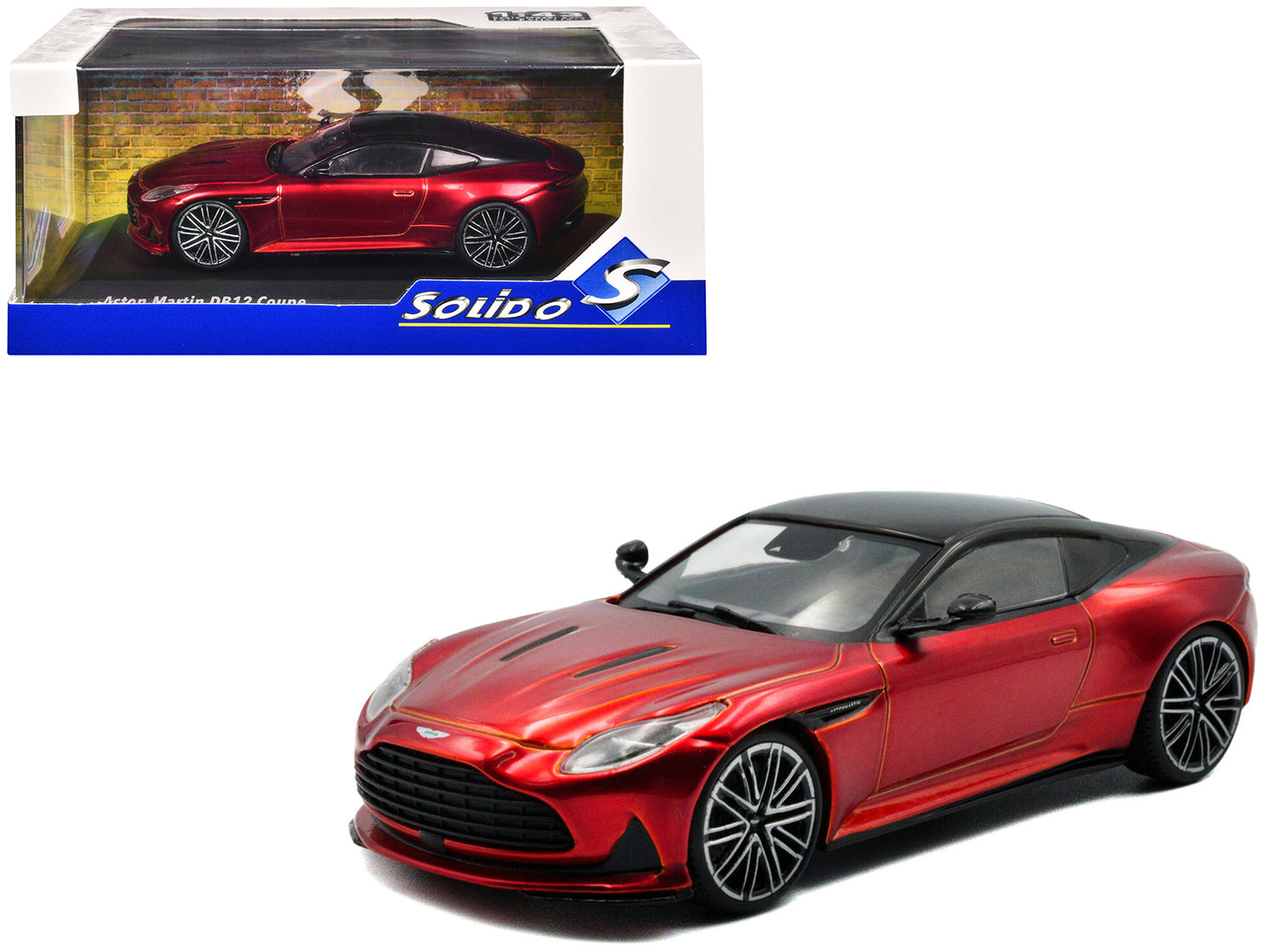 2023 Aston Martin DB12 Coupe Hyper Red Metallic with Black Top 1/43 Diecast Model Car by Solido