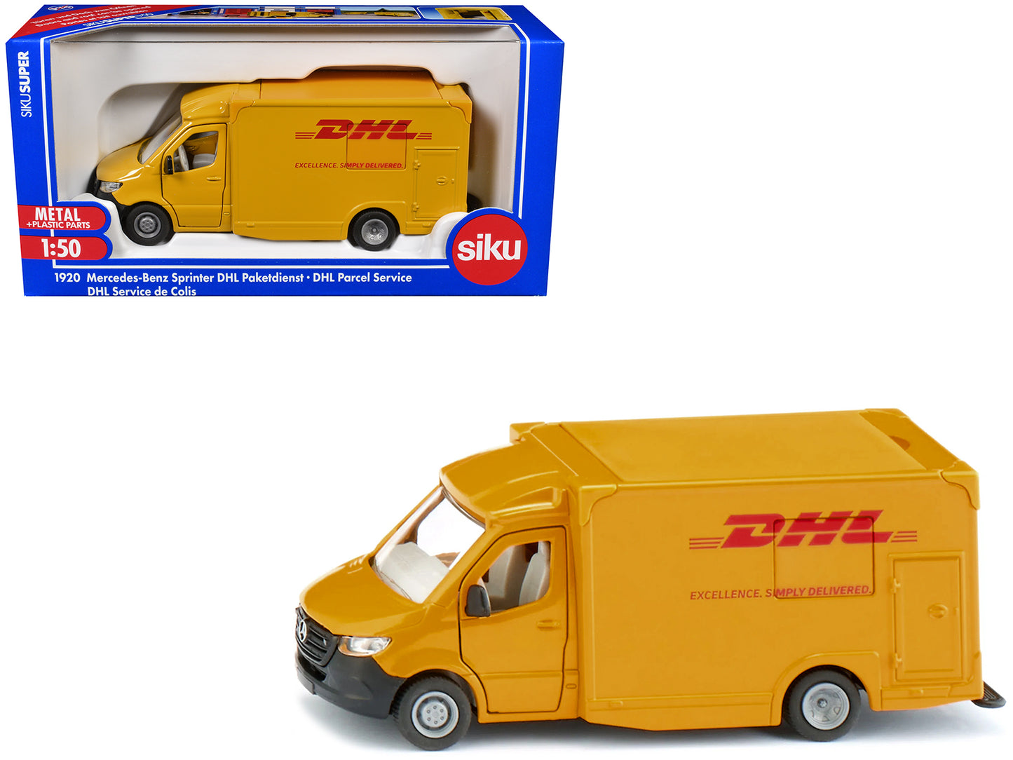 Mercedes-Benz Sprinter Van Yellow "DHL" 1/50 Diecast Model Car by Siku - Use code SHOPAPP15 to get 15 percent off