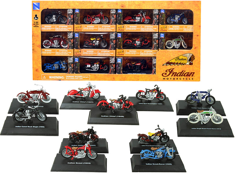 "Indian Motorcycle" Set of 11 pieces 1/32 Diecast Motorcycle Models by New Ray - Use code SHOPAPP15 to get 15 percent off