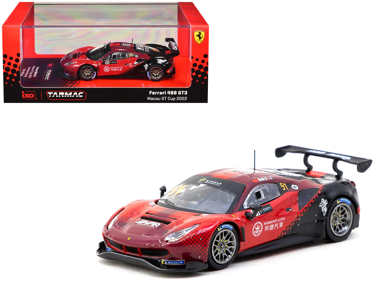Ferrari 488 GT3 #51 Chen Weian "Harmony Racing" "Macau GT Cup" (2022) "Hobby64" Series 1/64 Diecast Model Car by Tarmac Works - Use code SHOPAPP15 to get 15 percent off