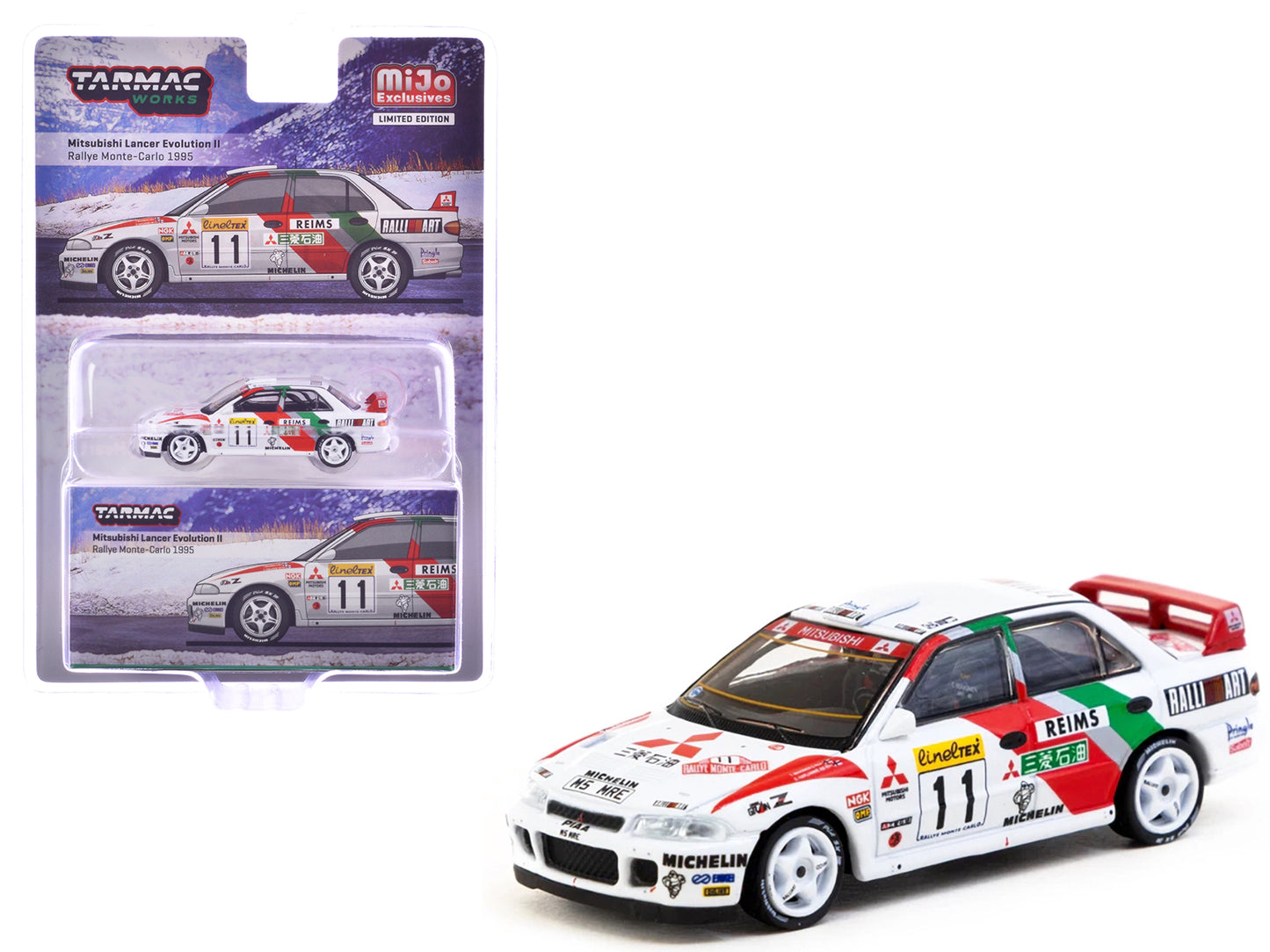 Mitsubishi Lancer Evolution II RHD (Right Hand Drive) #11 Tommi Makinen - Seppo Harjanne "Rallye Monte-Carlo" (1995) "Global64" Series 1/64 Diecast Model by Tarmac Works