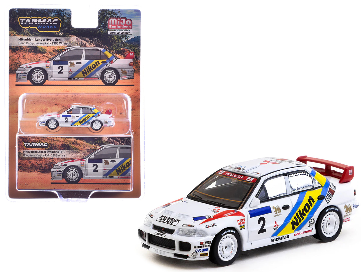 Mitsubishi Lancer Evolution III #2 Kenneth Eriksson - Staffan Parmander Winner "Hong Kong-Beijing Rally" (1995) "Global64" Series 1/64 Diecast Model by Tarmac Works - Use code SHOPAPP15 to get 15 percent off