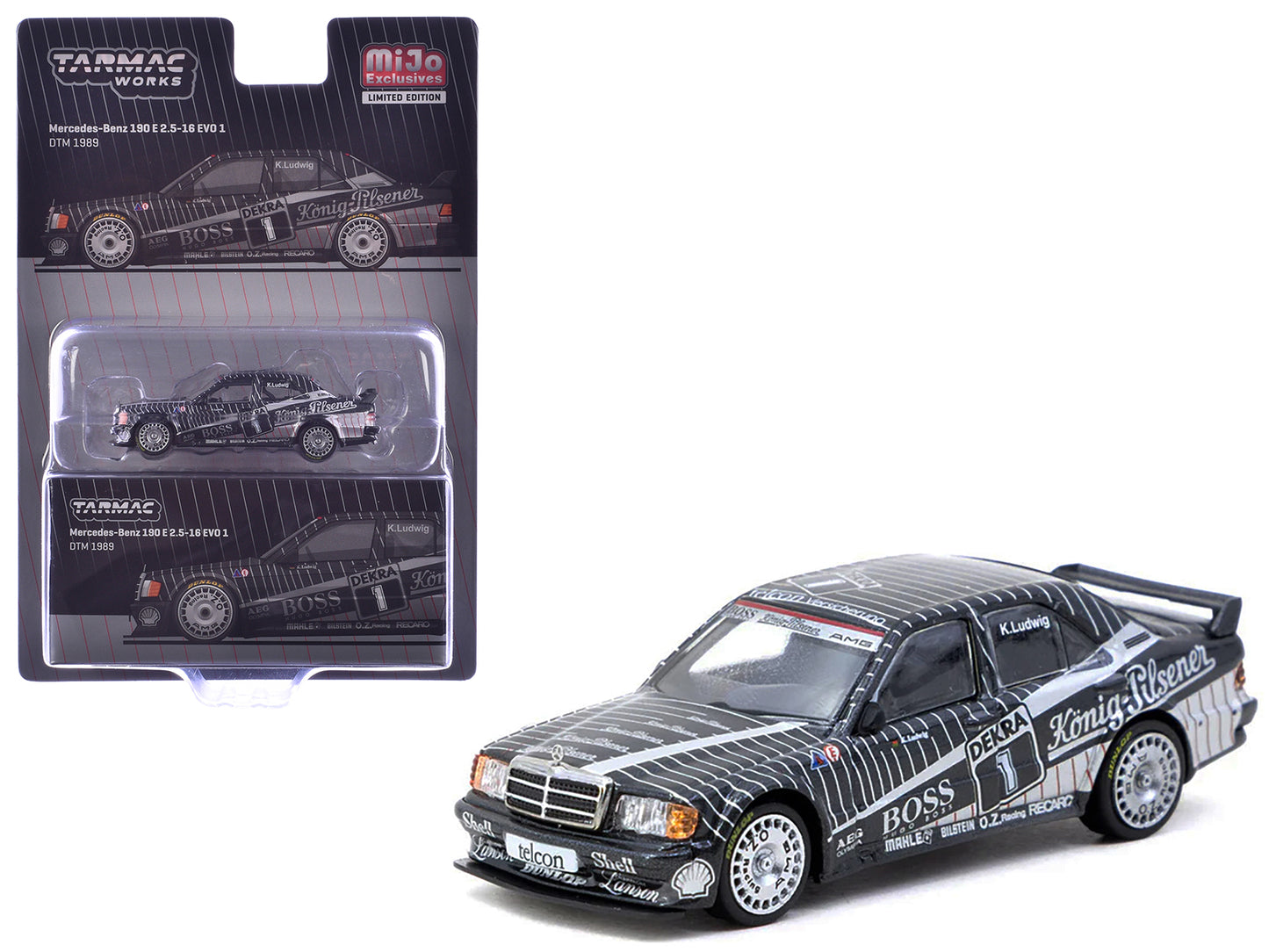 Mercedes-Benz 190 E 2.5-16 EVO 1 #1 Klaus Ludwig "Deutsche Tourenwagen Meisterschaft (DTM)" (1989) "Global64" Series 1/64 Diecast Model by Tarmac Works - Use code SHOPAPP15 to get 15 percent off