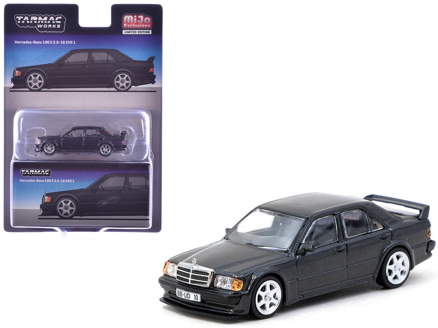 Mercedes-Benz 190 E 2.5-16 EVO 1 Blue-Black Metallic "Global64" Series 1/64 Diecast Model by Tarmac Works - Use code SHOPAPP15 to get 15 percent off