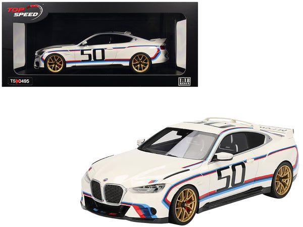 BMW M4 3.0 CSL #50 White with Blue and Red Stripes 1/18 Model Car by Top Speed BMW M4 3.0 CSL #50 White with Blue and Red Stripes 1/18 Model Car by Top Speed