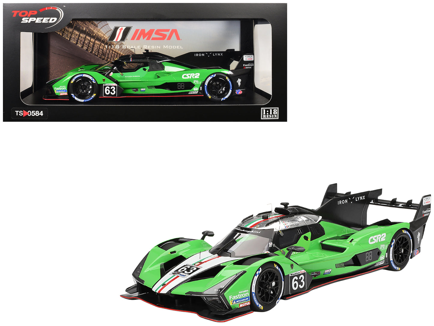 Lamborghini SC63 #63 Matteo Cairoli - Andrea Caldarelli - Romain Grosjean "Iron Lynx" IMSA "12 Hours of Sebring" (2024) 1/18 Model Car by Top Speed