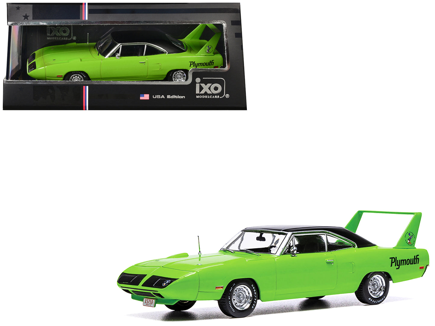 1970 Plymouth Road Runner Superbird Green with Black Vinyl Top 1/43 Diecast Model by IXO Models - Use code SHOPAPP15 to get 15 percent off