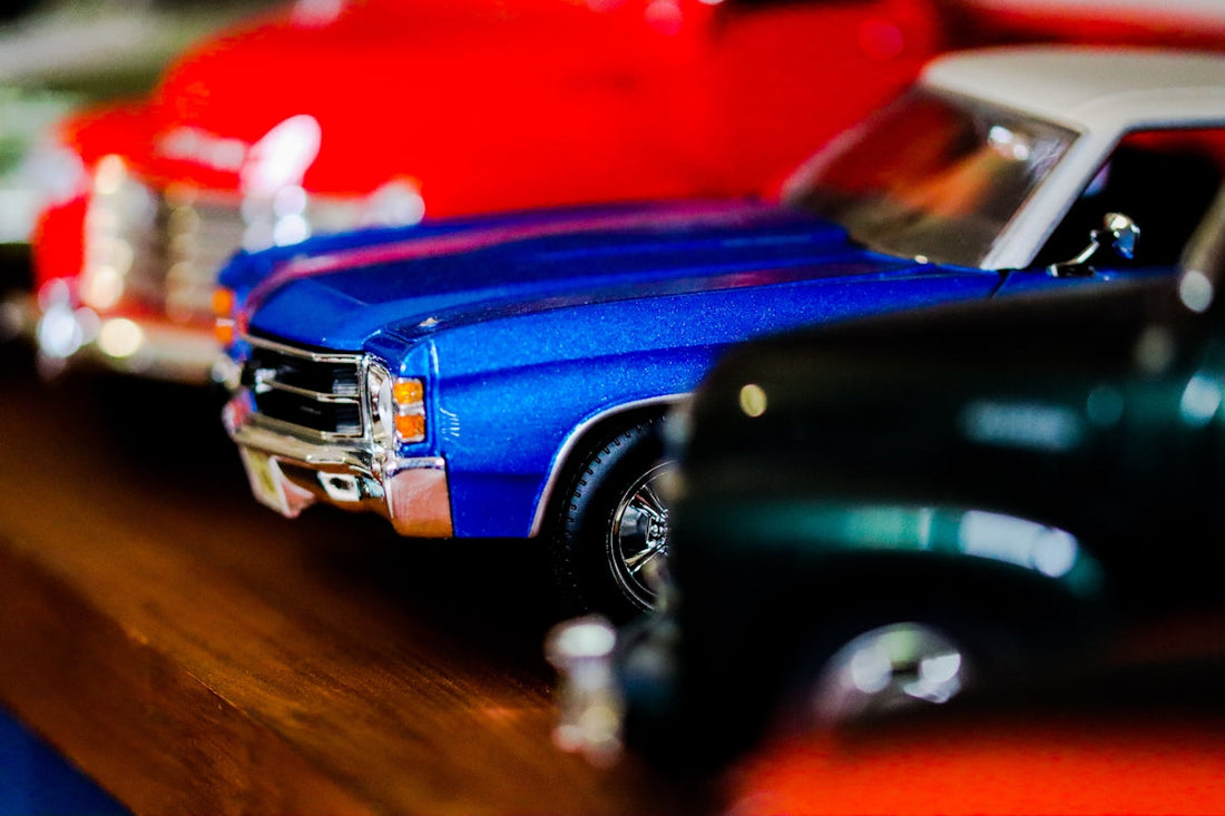 blue and black car scale model