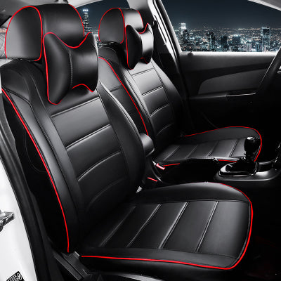 Color: Black with red line - Car Seat Cover All Season Leather - Premium Automobiles Seat Covers from Rapidvehicles - Just $178.99! Shop now at Rapidvehicles