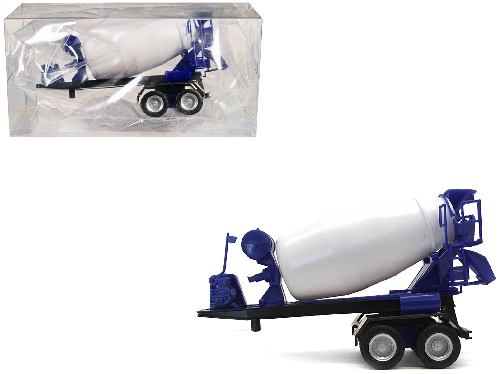 2-Axle Cement Mixer Trailer White and Blue 1/87 (HO) Plastic Model by Promotex free shipping USA